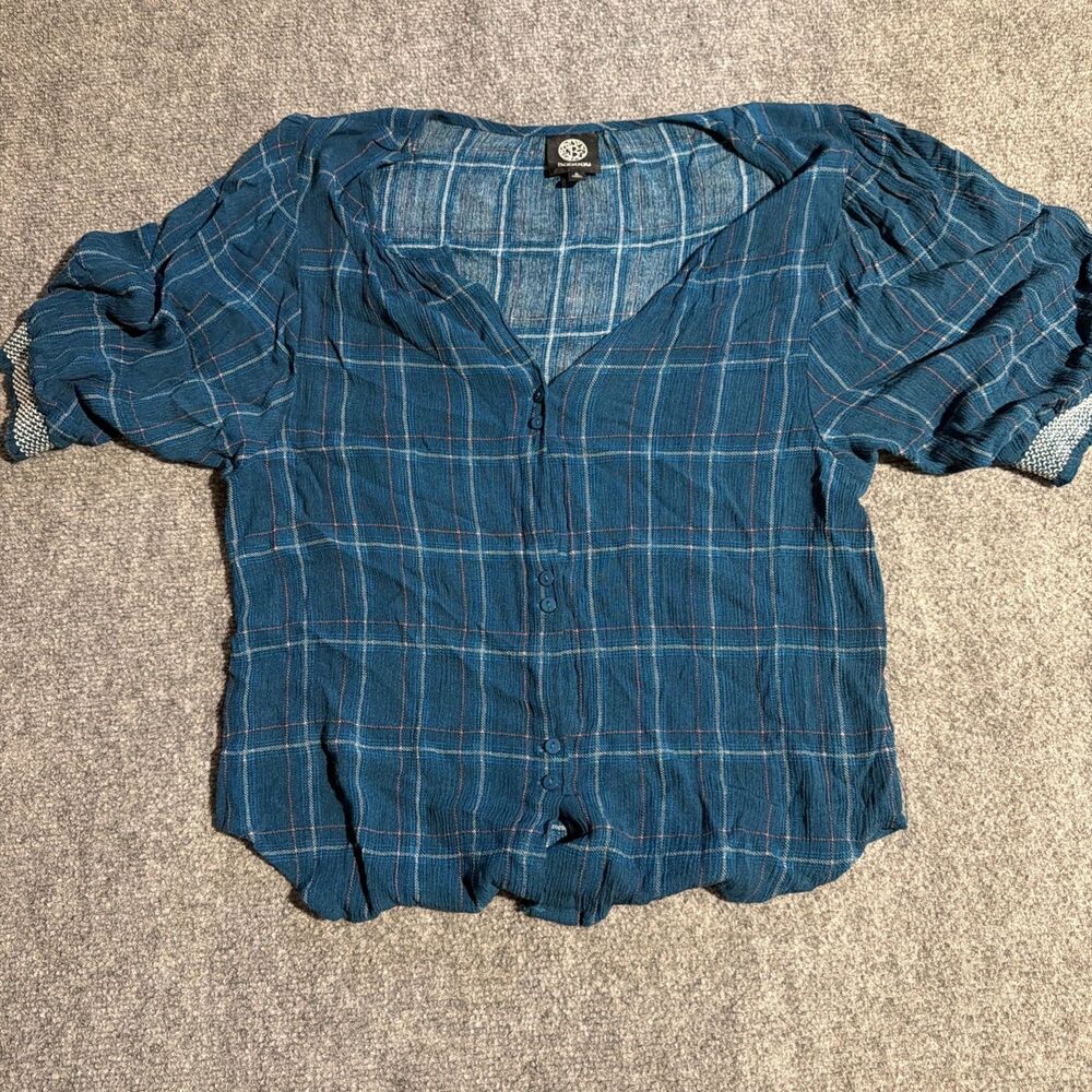 Bobeau Shirt Womens Size Small Blue Short Sleeve Button Front Career Casual